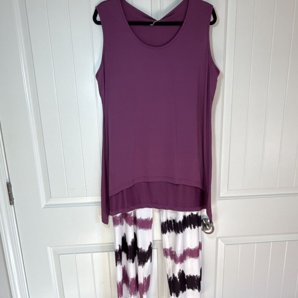 Women’s 2-Piece Outfit Set 1XL Plus Purple Tie Dye Tank Top & Pants